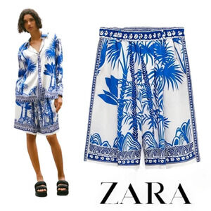 ZARA | Blue | PRINTED LONG SHORTS